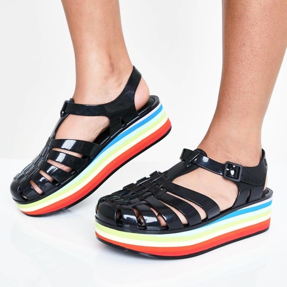 Dolls Kill Shoes - Melissa Black Platform Jelly Sandals Dolls Kill 7
